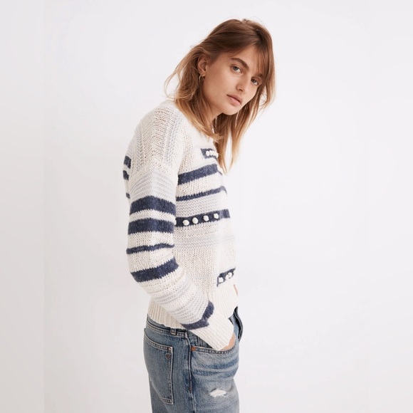 Madewell Grandover Bobble Pullover Sweater in Heather Denim - Size L - Picture 2 of 5